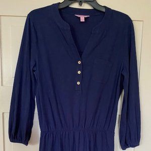 Womens Lilly Pulitzer Cotton Cinch Waist Navy dress